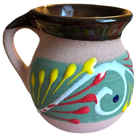 Collectible Mexican Clay Coffee Mug Hand-Painted Folk Art Floral Jarrito Pottery - Picture 3 of 8